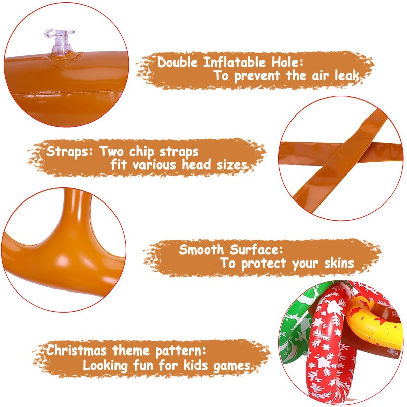 ماكس فن مجموعة من 4 قطع من ألعاب الرمي الدائرية القابلة للنفخ من ماكس فن، في الأماكن المغلقة والمفتوحة، ألعاب حفلات الكريسماس، 4 قرون و24 حلقة - Image 3